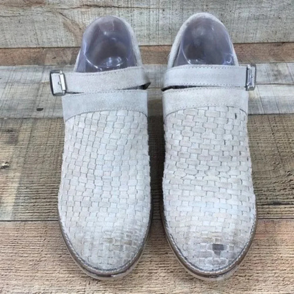 Rebel Gates Tan Leather Woven Weave Ankle Bootie Womens 8.5 Buckle Heeled Boots - Picture 3 of 12